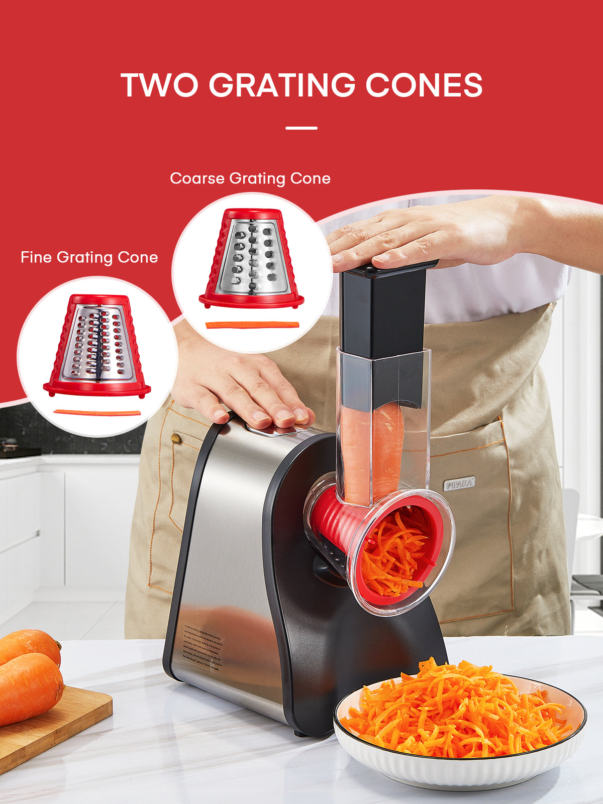 Aiheal Electric Cheese Grater, One-Touch Control，for Cheese, Cucumber, Carrot, Home Kitchen Use, BPA-Free