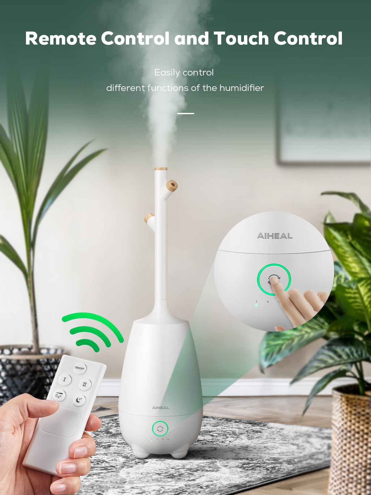 Aiheal Humidifiers for Bedroom Large Room Home, 5L Top Fill Cool Mist Ultrasonic Humidifier for Baby Plants, Smart Humidistat Mode, Essential Oil Diffuser, Sleep Mode, Auto Off and Ultra Quiet, White