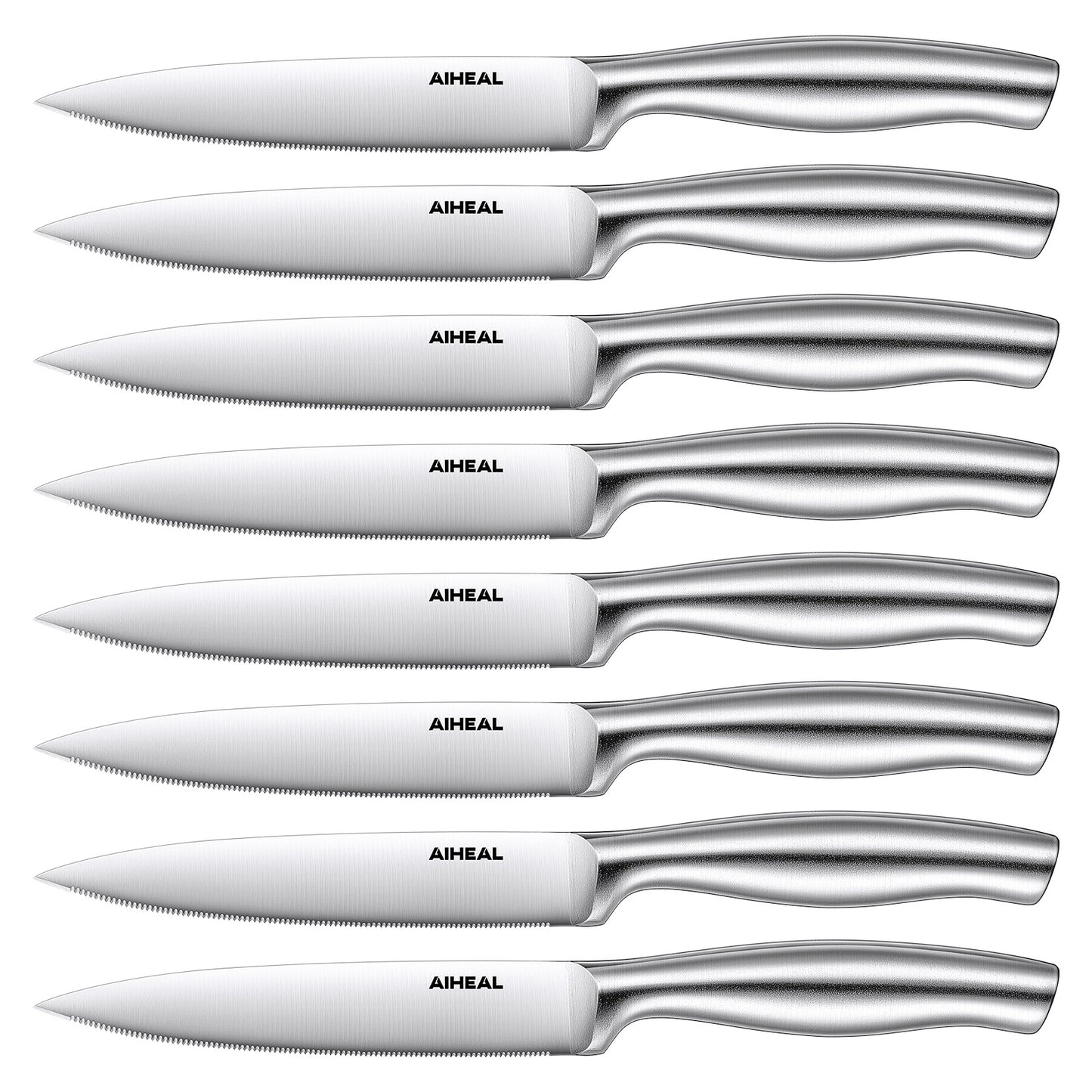 Aiheal Serrated Steak Knife Set, Stainless Steel Steak Knives Set of 8, Never Needs Sharpening Dinner Knives, Micro Serrated Steak Knives with Gift Box